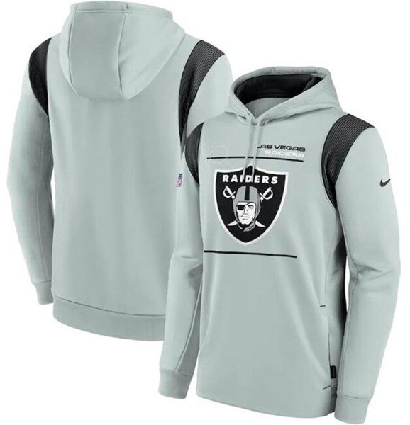 Men's Las Vegas Raiders 2021 Gray Sideline Logo Performance Pullover Hoodie